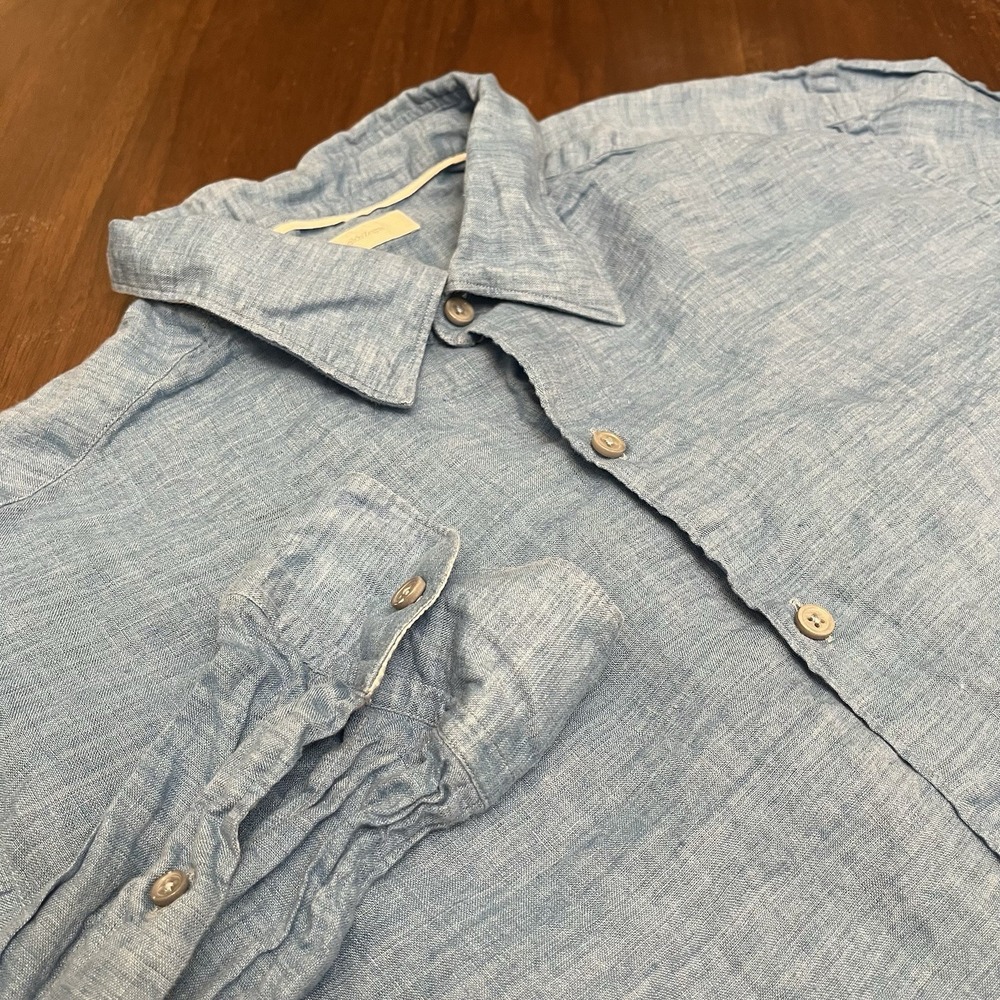 Ermenegildo Zegna Long Sleeve Button Down Shirt Mens Size XXL Blue Linen Blend